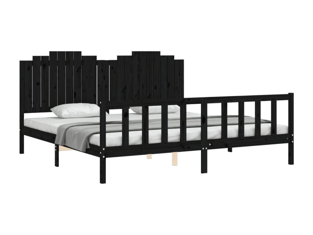 Bed frame with black headboard, 200x200 cm, solid wood