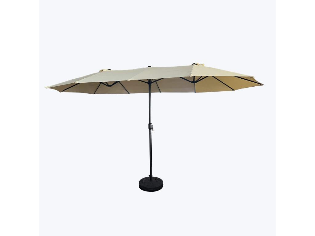 Vertchez double garden parasol in beige. Weight 12.3 kg. Dimensions: L460 x W270 x H245 cm