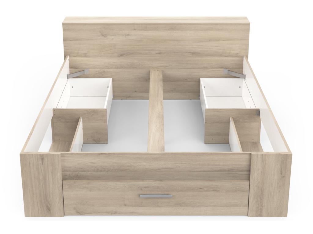 Vertchez oak-colored adult bed - length 169 x depth 226 x height 74 cm