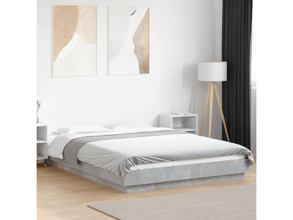 Bed frame with Vertchezères LED concrete grey 135x190 cm