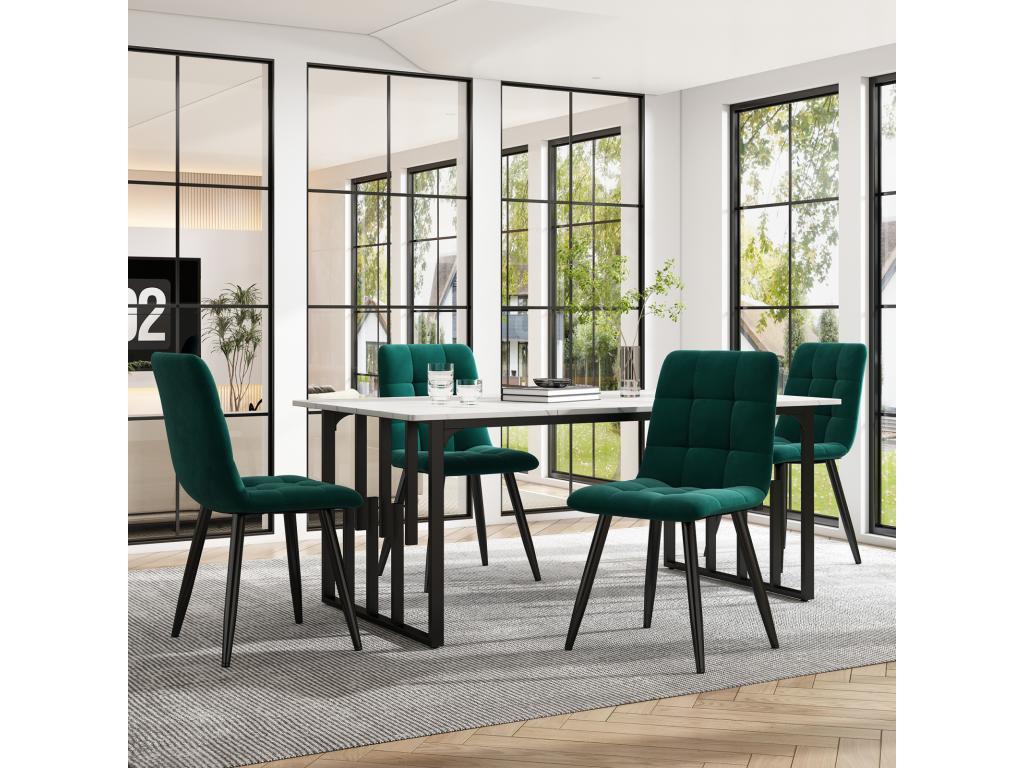 Rectangular dining table 140x80cm, metal frame, marble top, adjustable legs, white/black