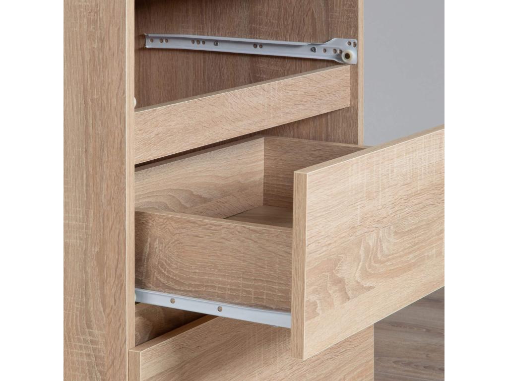 PIKSEL Green Oak Computer Desk, Left-Handed, 90 cm, 1 Door, 1 Drawer, Green Oak Front, 3 Shelves, 90x50x77 cm