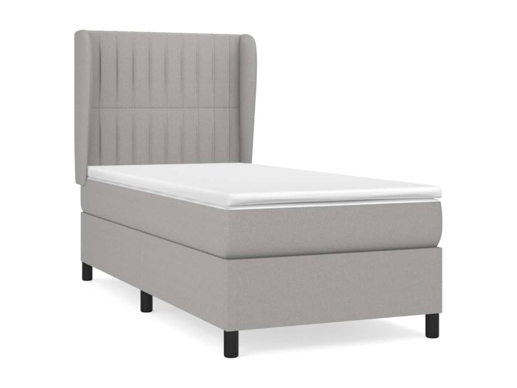 Upholstered bed base with mattress, light grey, 80x200 cm, fabric