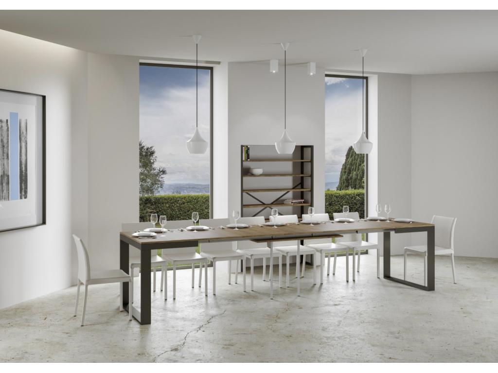 Vertchez Extendable Dining Table - Brown - 4-Leg Base - 5 Slim Extension Leaves - Extends from 160 to 420cm