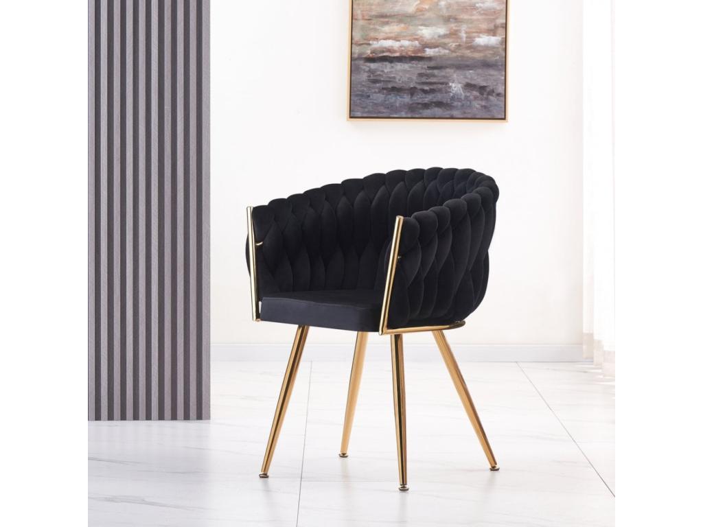 ROMA - Woven Velvet Chair - With Armrests - Black