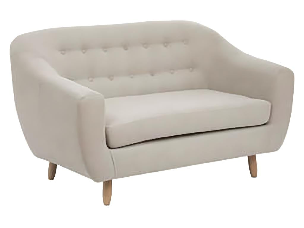 Two-seater sofa in pine wood and particleboard, linen beige color - Length 150 x Depth 82 x Height 87 cm
