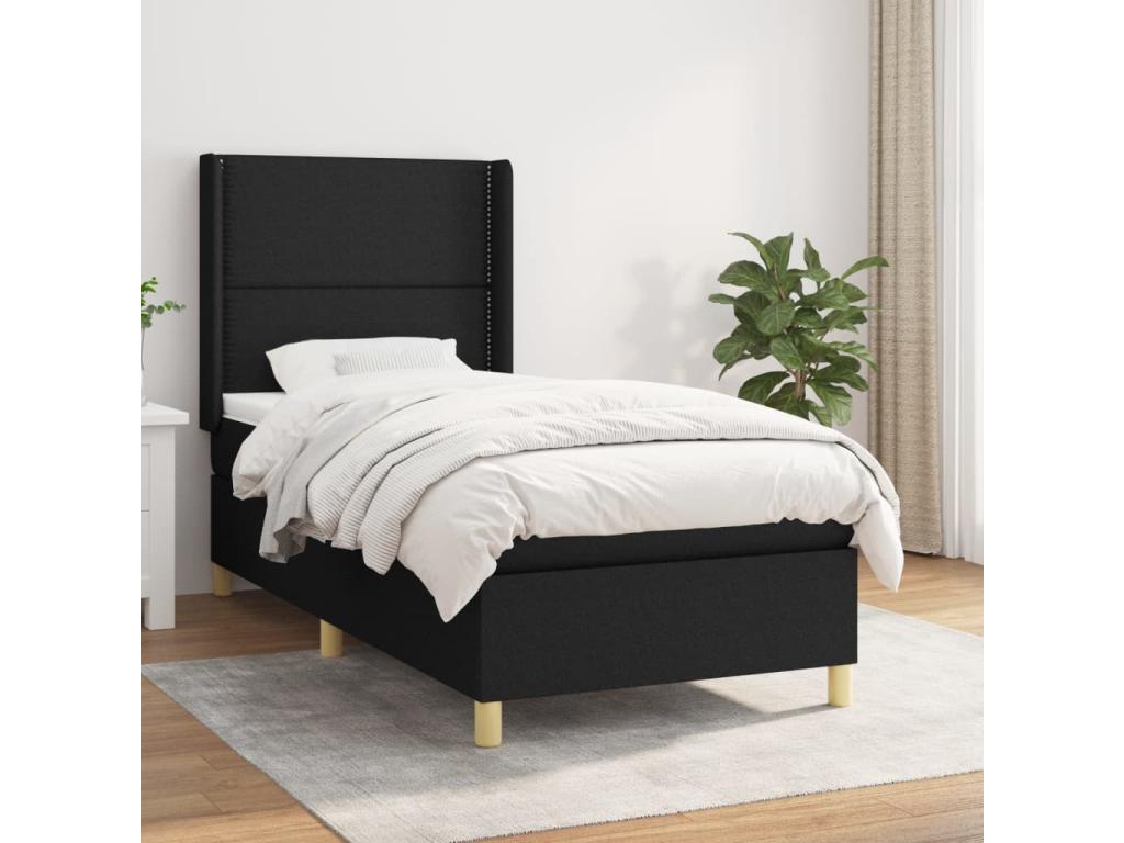Upholstered bed base and mattress, black, 80x200 cm, fabric