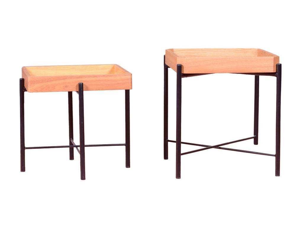 Set of side tables in natural ash wood - Earth - Black