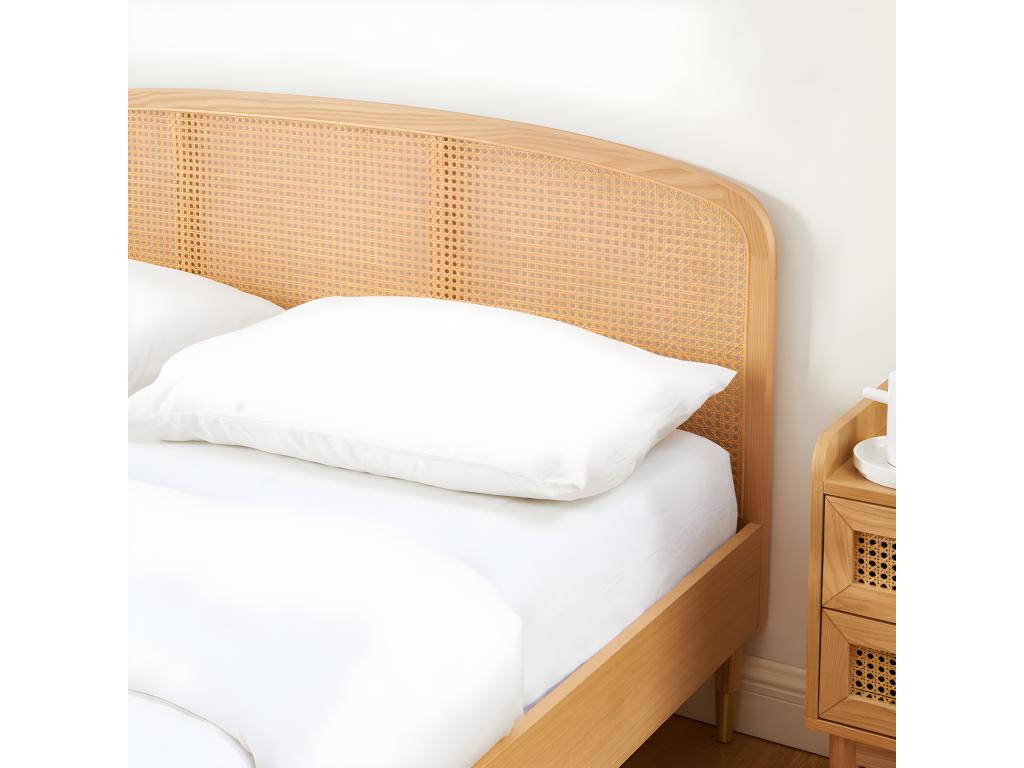 Vertchez - Wooden and cane bed 160x200cm - Light wood