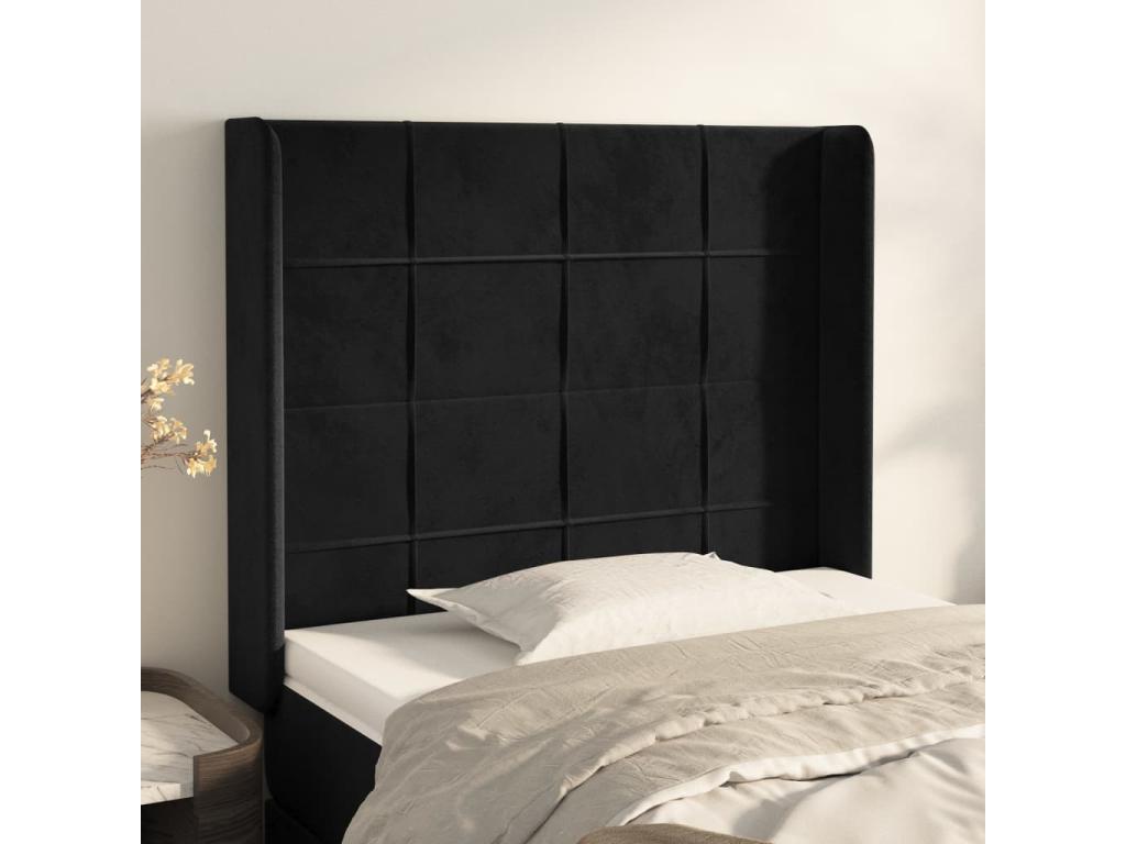 Headboard with wings, Black, 83x16x118/128 cm, Velvet
