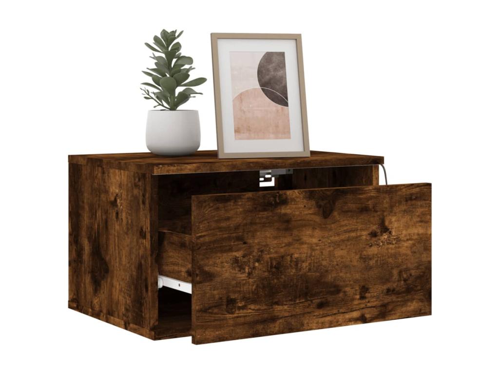 Wall-mounted bedside table with Vertcherères LED lighting in smoked oak