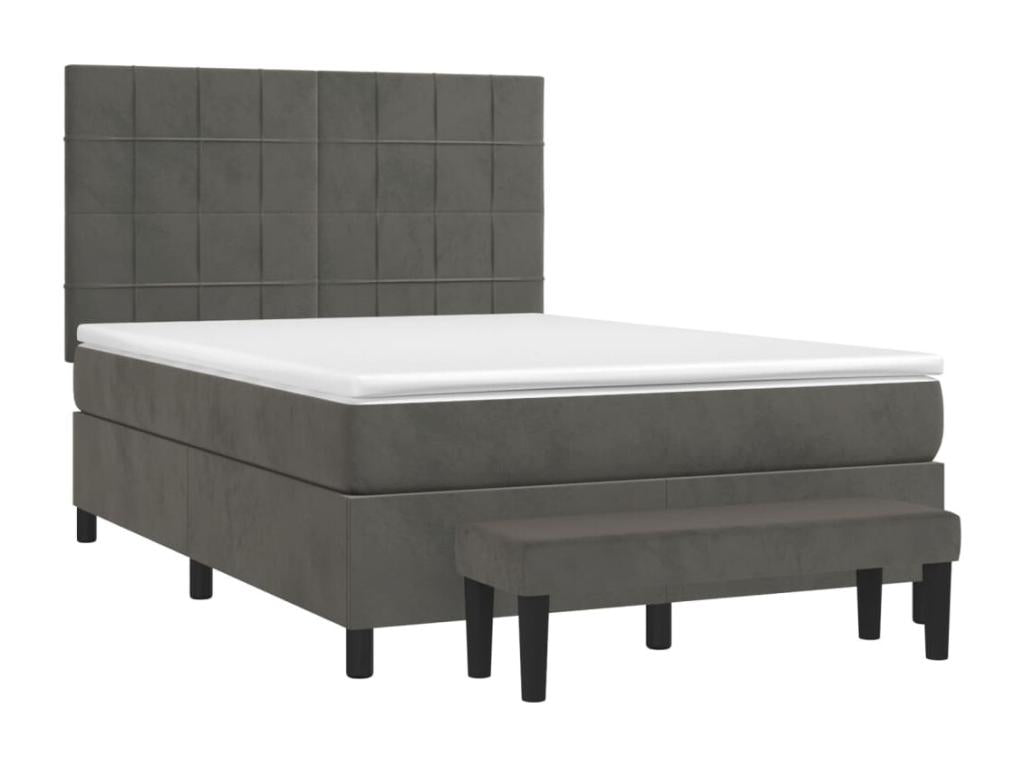 Upholstered bed base and mattress, Dark Grey, 140x190cm, Velvet