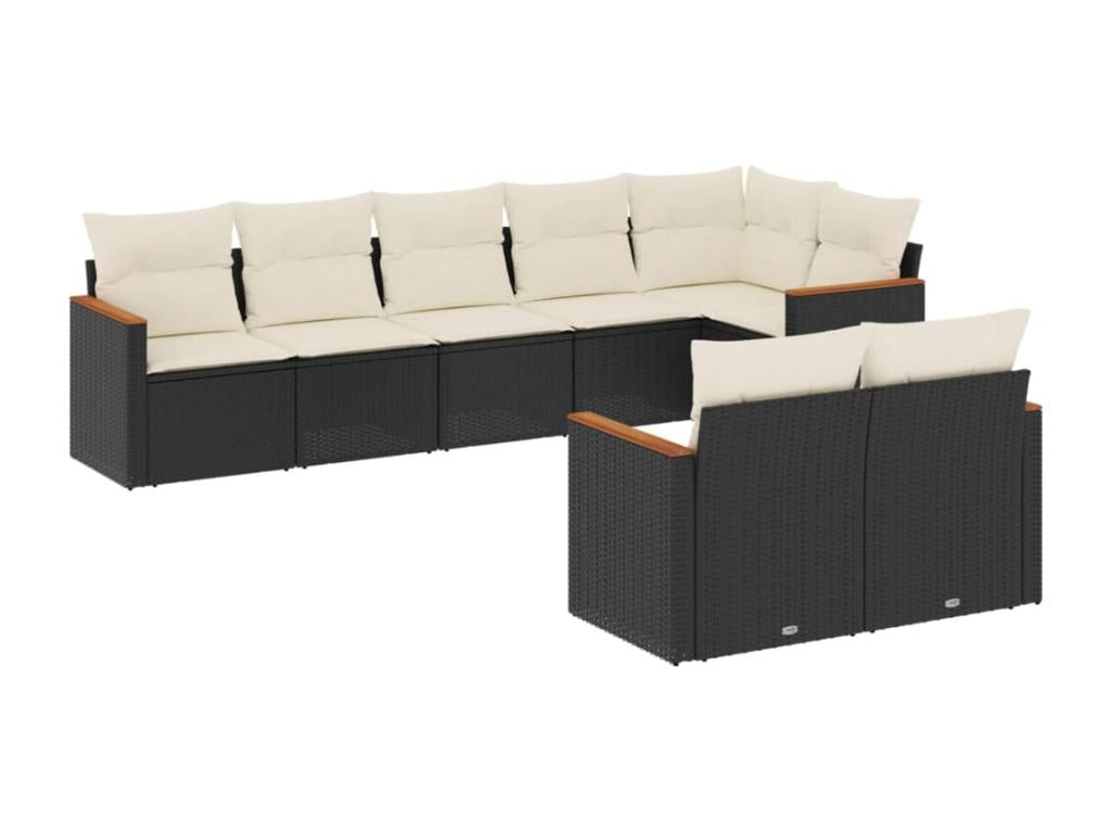 8-piece garden furniture set with cushions, black resin wicker