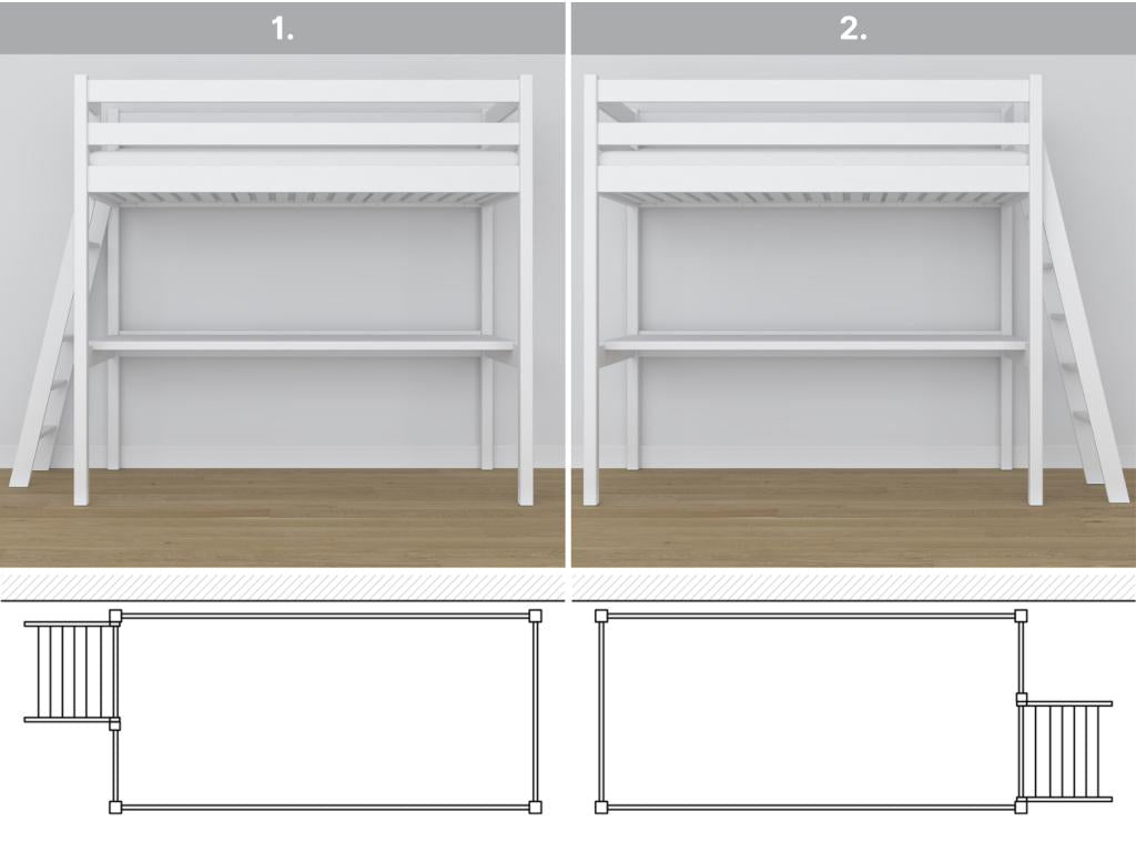 Wooden loft bed - with desk N02 White 80x180