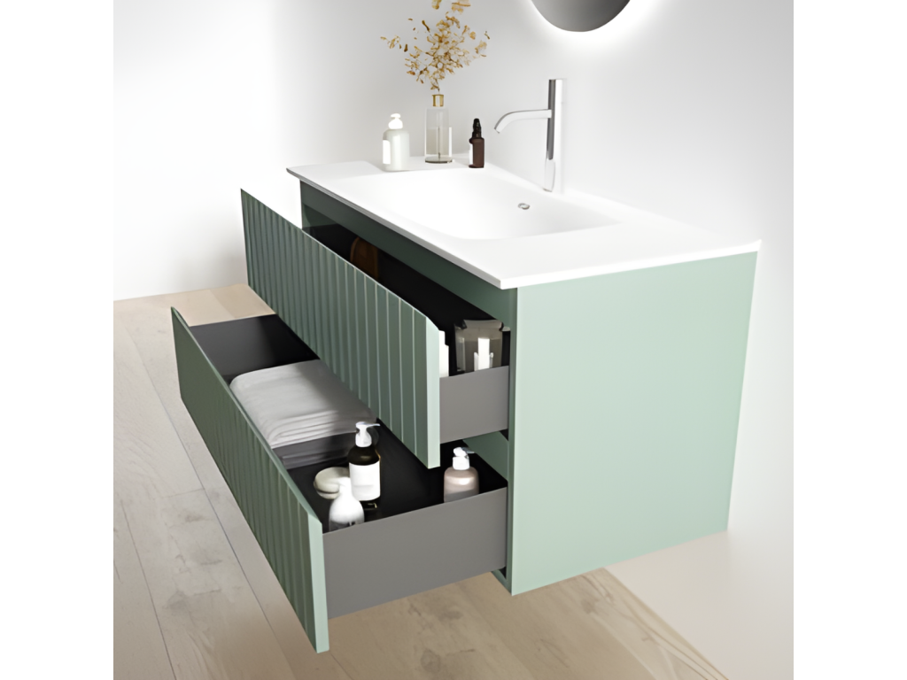 Bathroom vanity unit with washbasin, solid surface finish, 2 drawers, W80 x H54 x D45 cm, lacquered, Meublita Matt GLOW