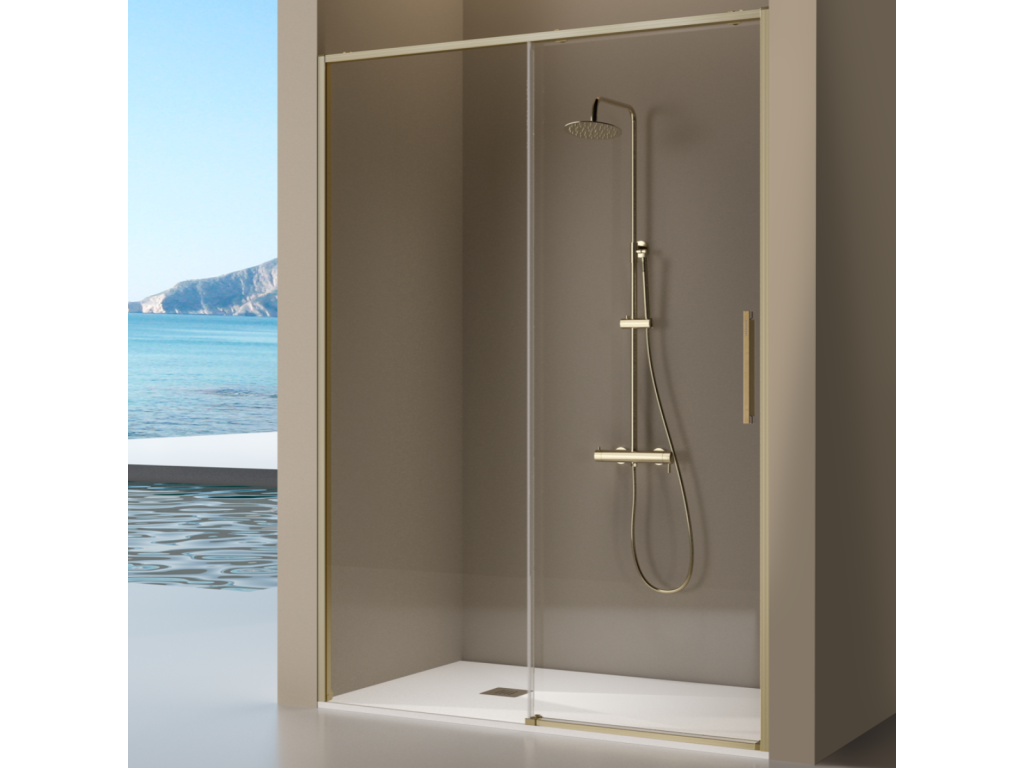 Fixed gold shower screen with sliding door, Vertchez brushed gold, 167-169.6 cm