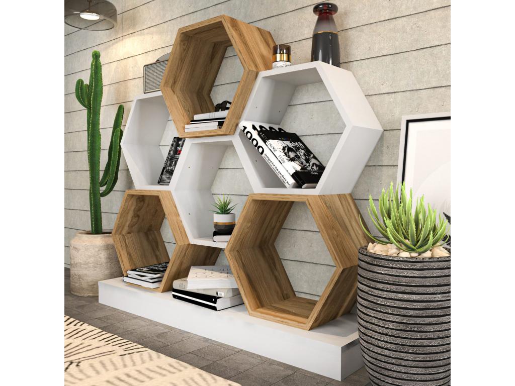 Meublita designer bookcase shelf, 120cm wide x 109cm high, light wood and white