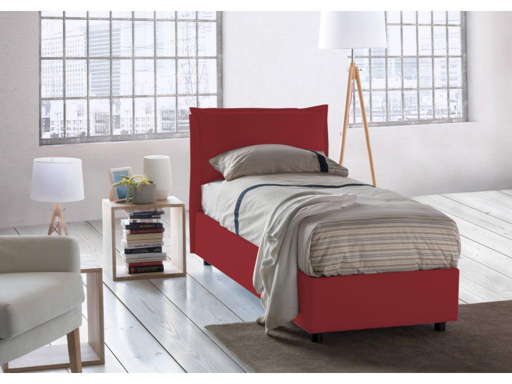 Vertchez Single Bed, Storage Bed with Fabric Upholstery, Made in Italy, Front Opening, Suitable for 80x200 cm Mattress, Red