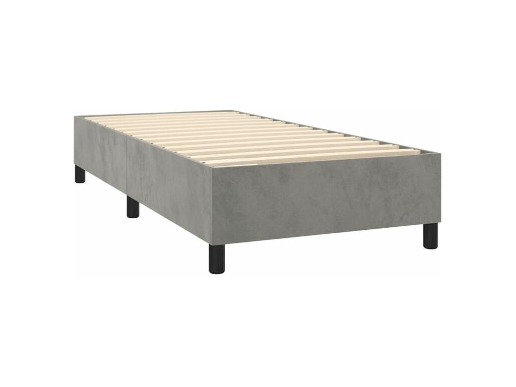 Bed base and mattress in Vertchez, light grey, 100x200 cm, velvet