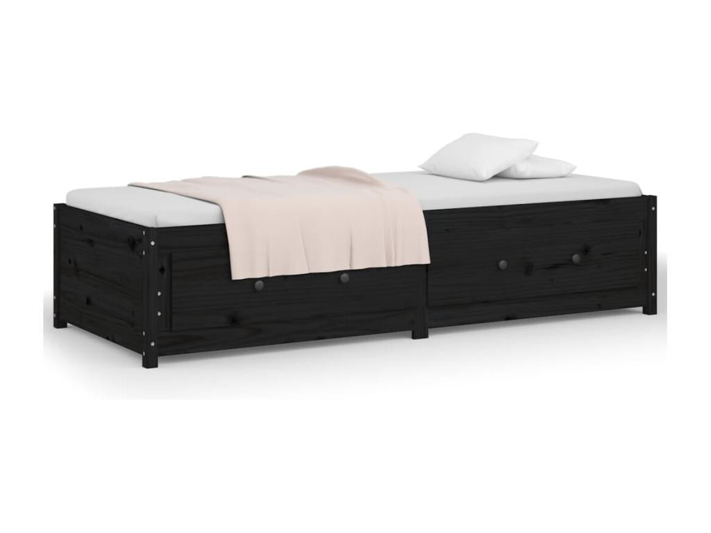 Black Daybed 75x190 cm Small Single Solid Pine Wood