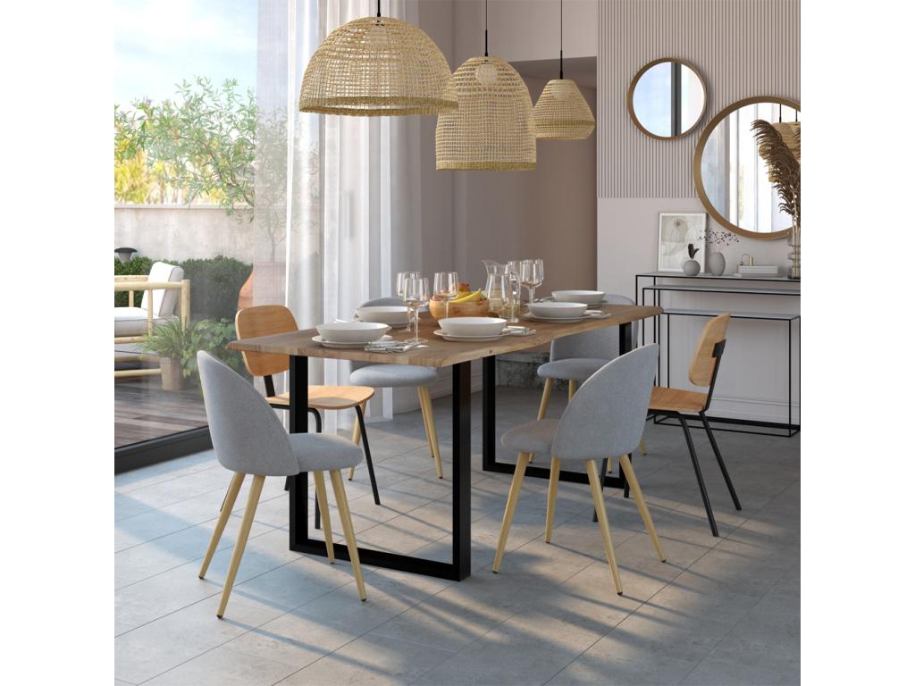 Set of 2 chairs in ash veneer wood with metal legs - Hoodie