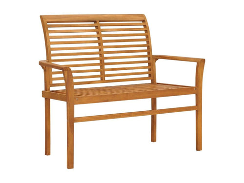 Garden bench with light blue cushion, 112 cm, teak wood