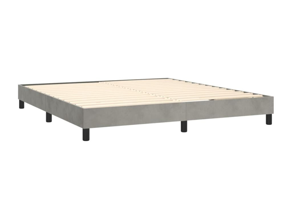 Upholstered bed base and mattress, light grey, 160x200cm, velvet
