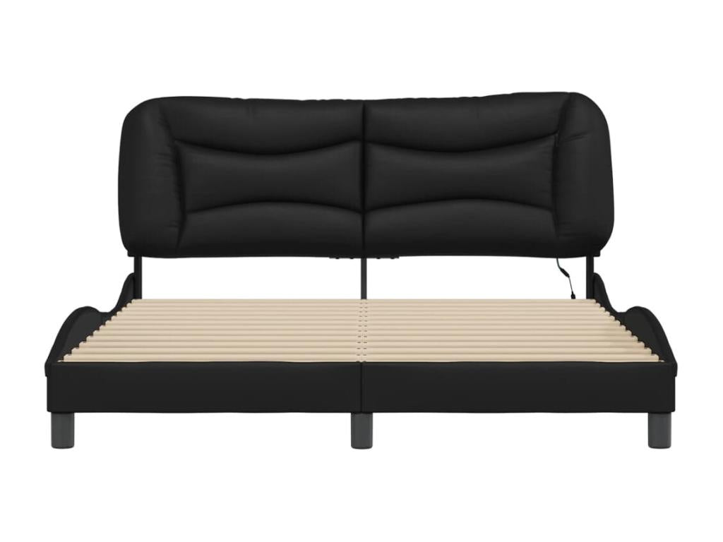 Bed frame with LED lights, black, 160x200 cm, faux leather