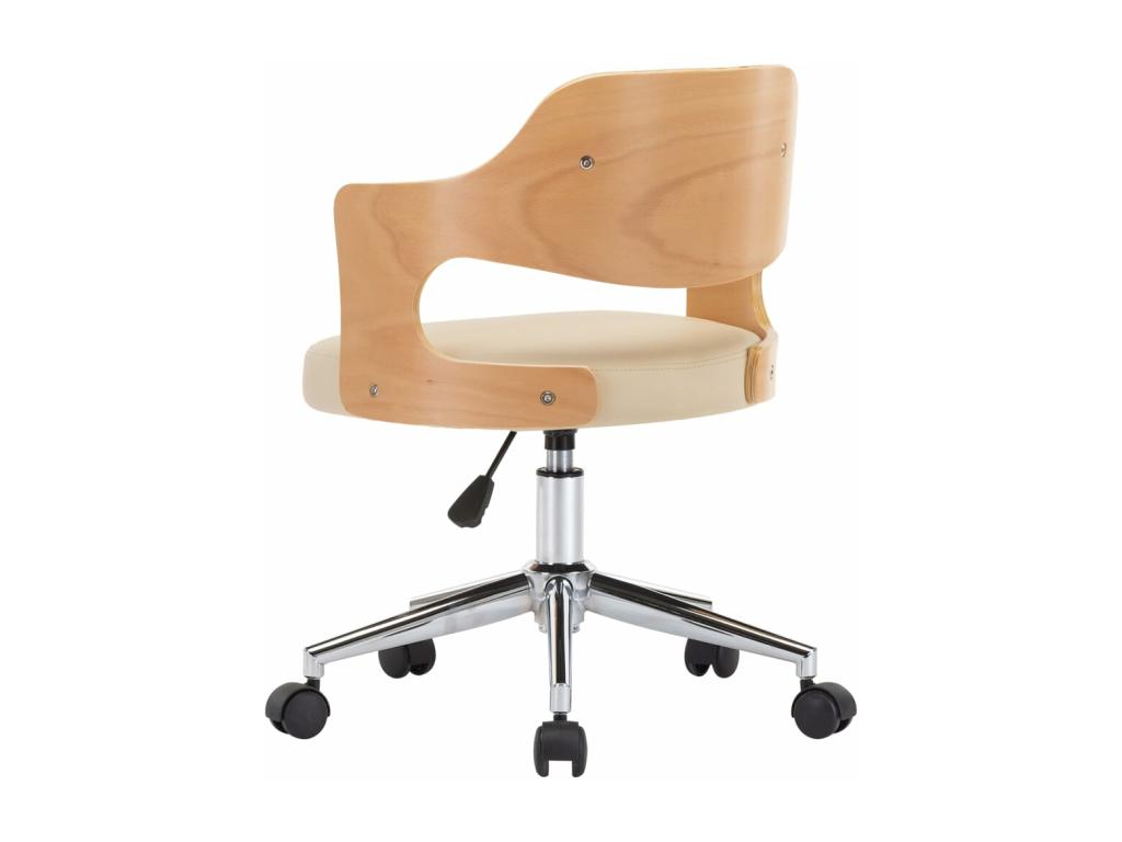 Cream swivel office chair with bent wood and faux leather