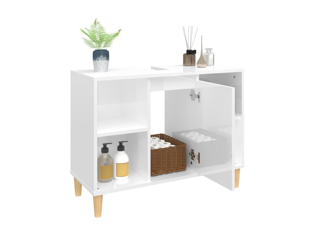 Glossy white sink unit 80x33x60 cm engineered wood