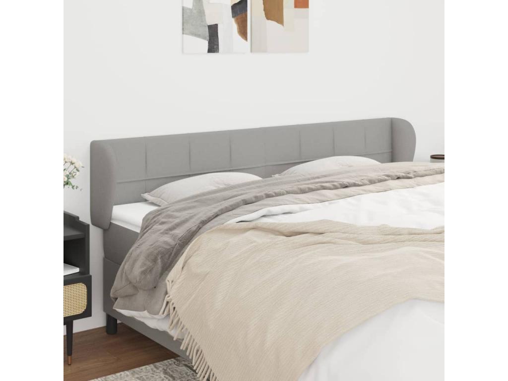 Headboard with wings, light grey, 163x23x78/88 cm, fabric