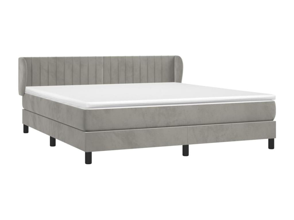Upholstered bed base and mattress, light grey, 160x200cm, velvet
