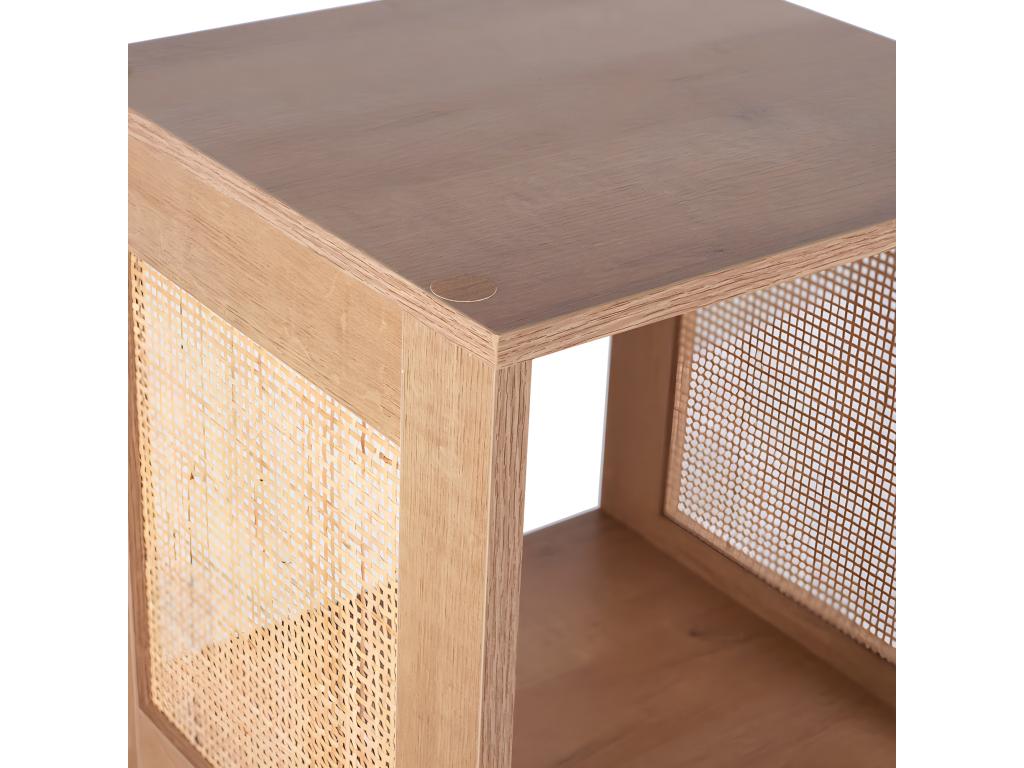 Meublita - 3-Compartment Storage Unit with Wood Effect and Rattan Fronts