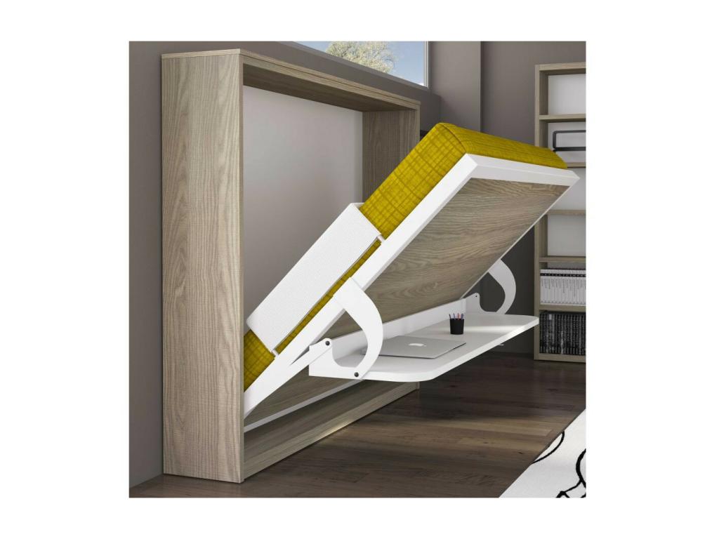 Wall bed with desk 90x200 satin white P 35 Vertchez