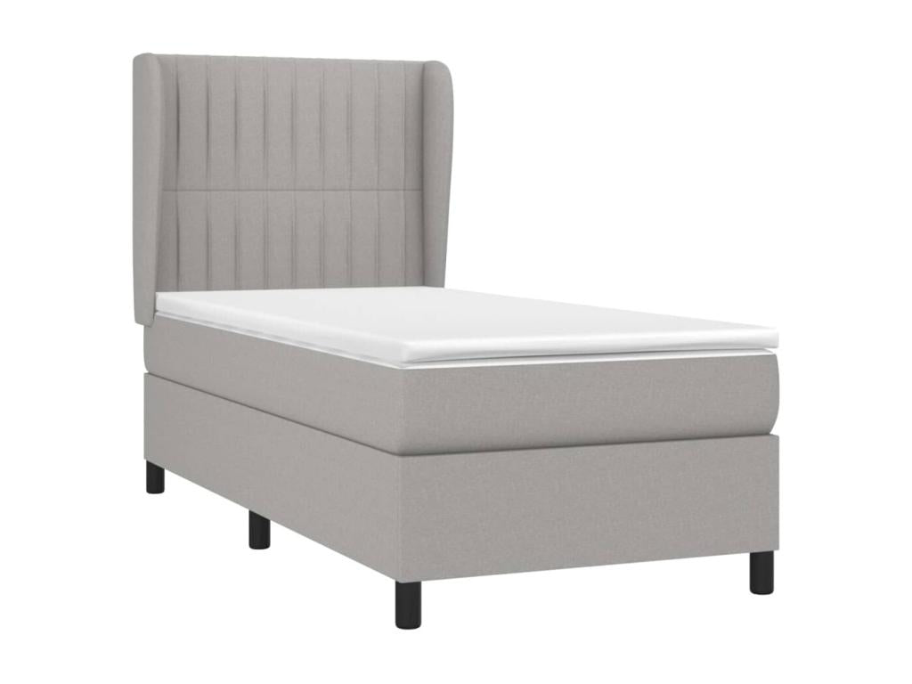 Upholstered bed base with mattress, light grey, 80x200 cm, fabric