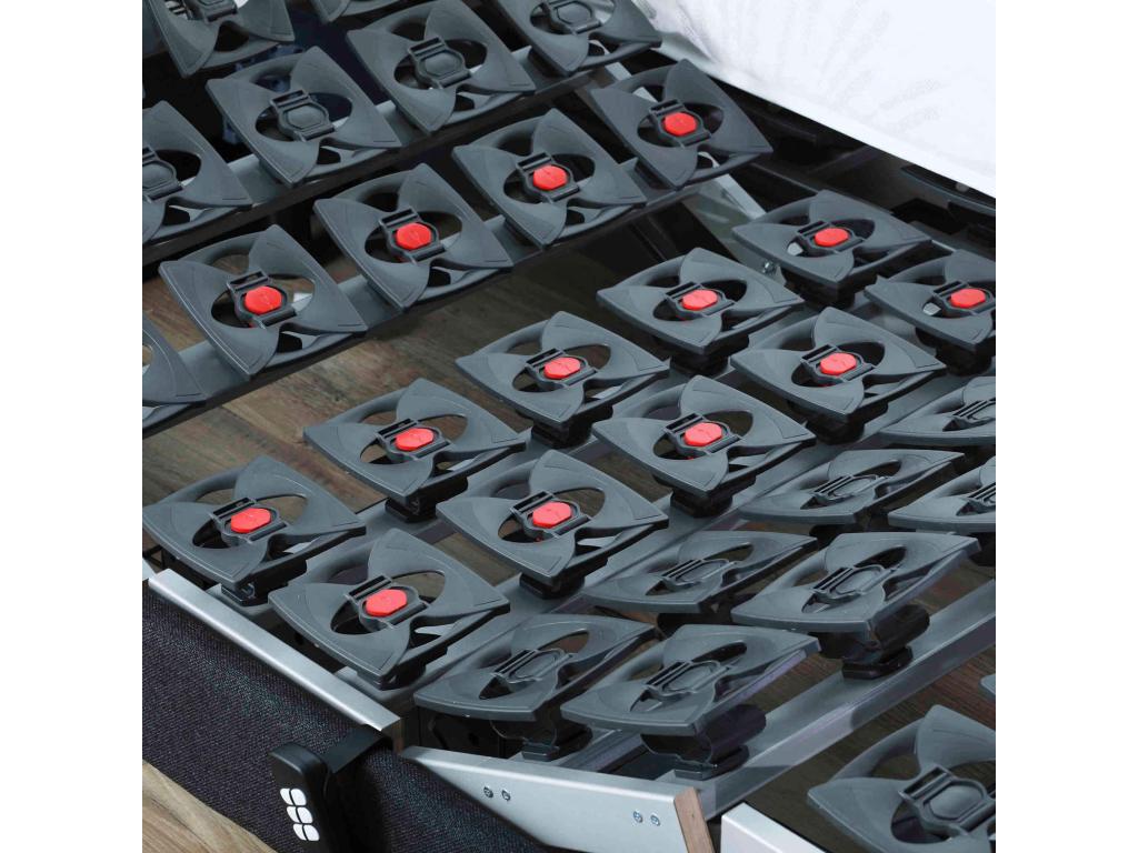 Electric relaxation bed base with all slats, light grey fabric, 70x190