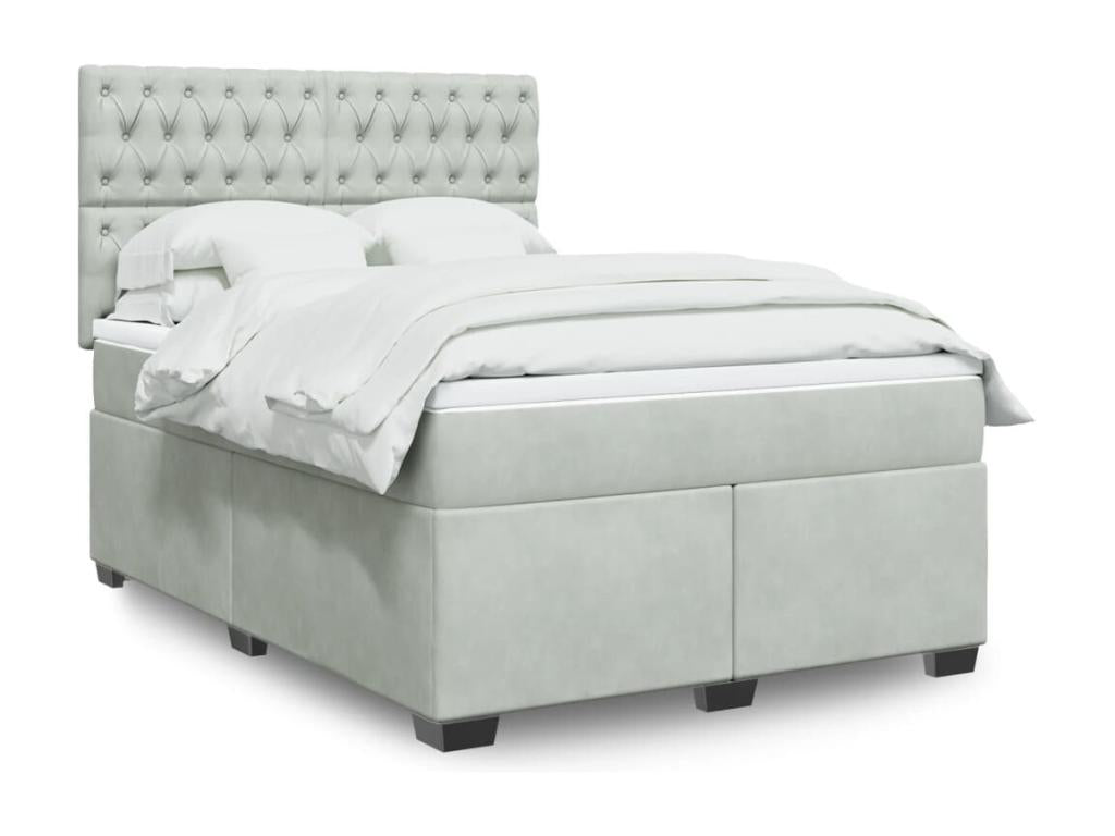 Bed base and mattress in Vertchez, light grey, 140x200cm, velvet