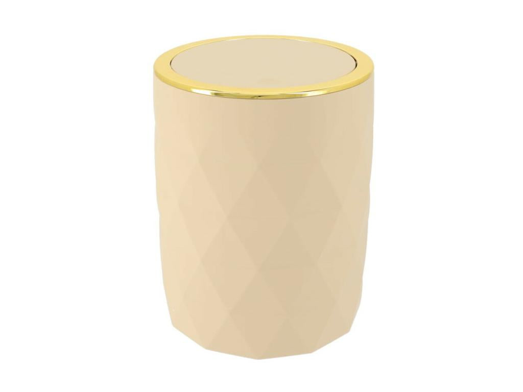 6L bathroom bin with swing lid - Beige and gold diamond design