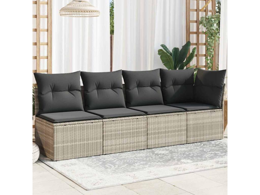 Garden sofa and cushions, 4-seater, light grey woven resin