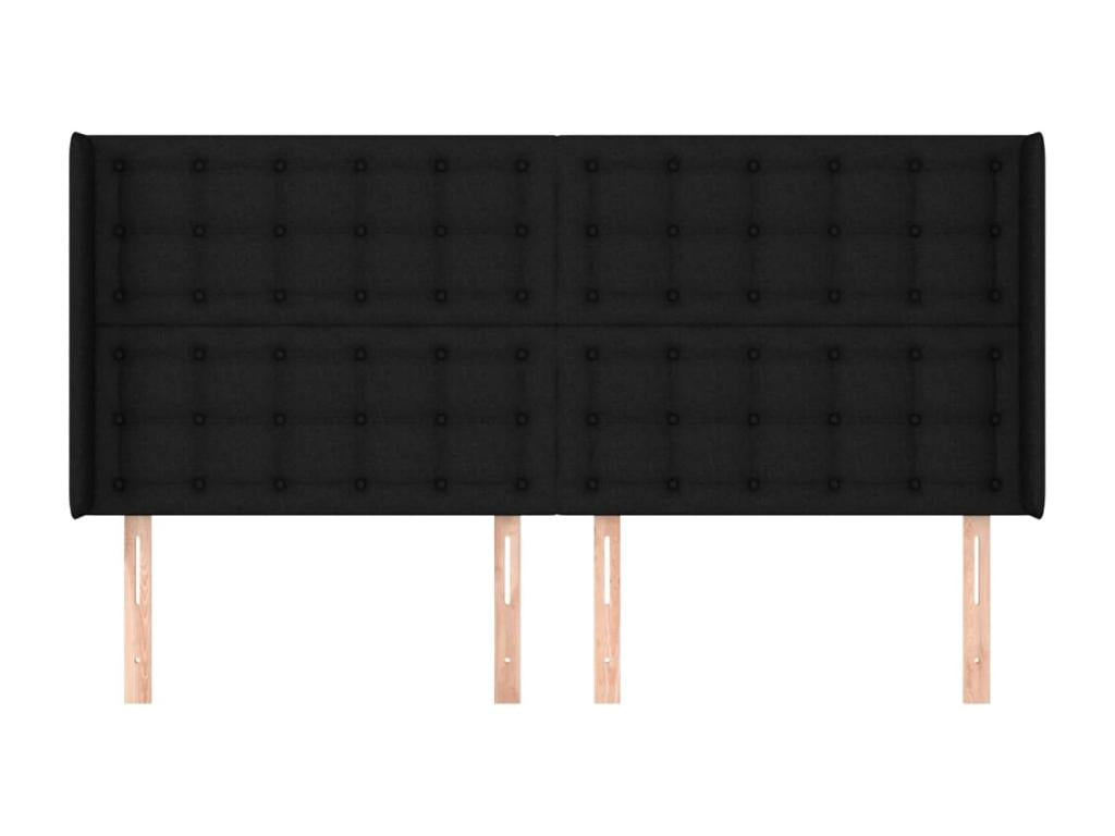 Headboard with wings, black, 203x16x118/128 cm, fabric