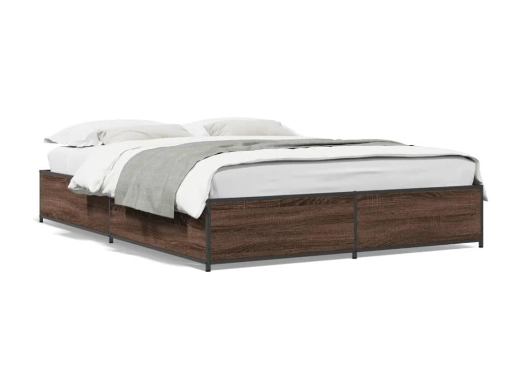 Brown oak bed frame 140x200 engineered wood and metal