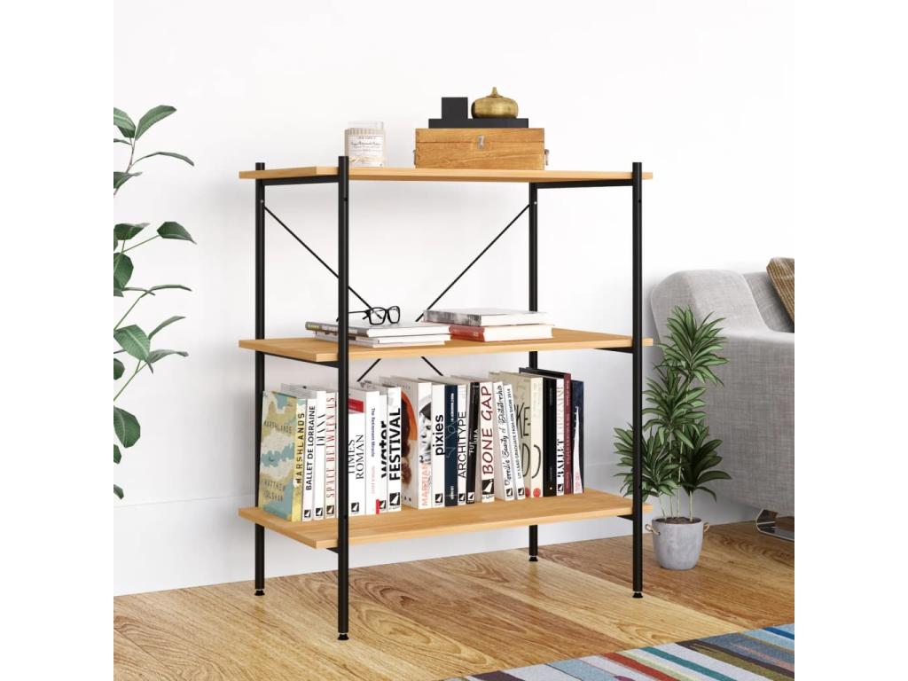 3-tier shelf, black and oak, 80x40x92 cm