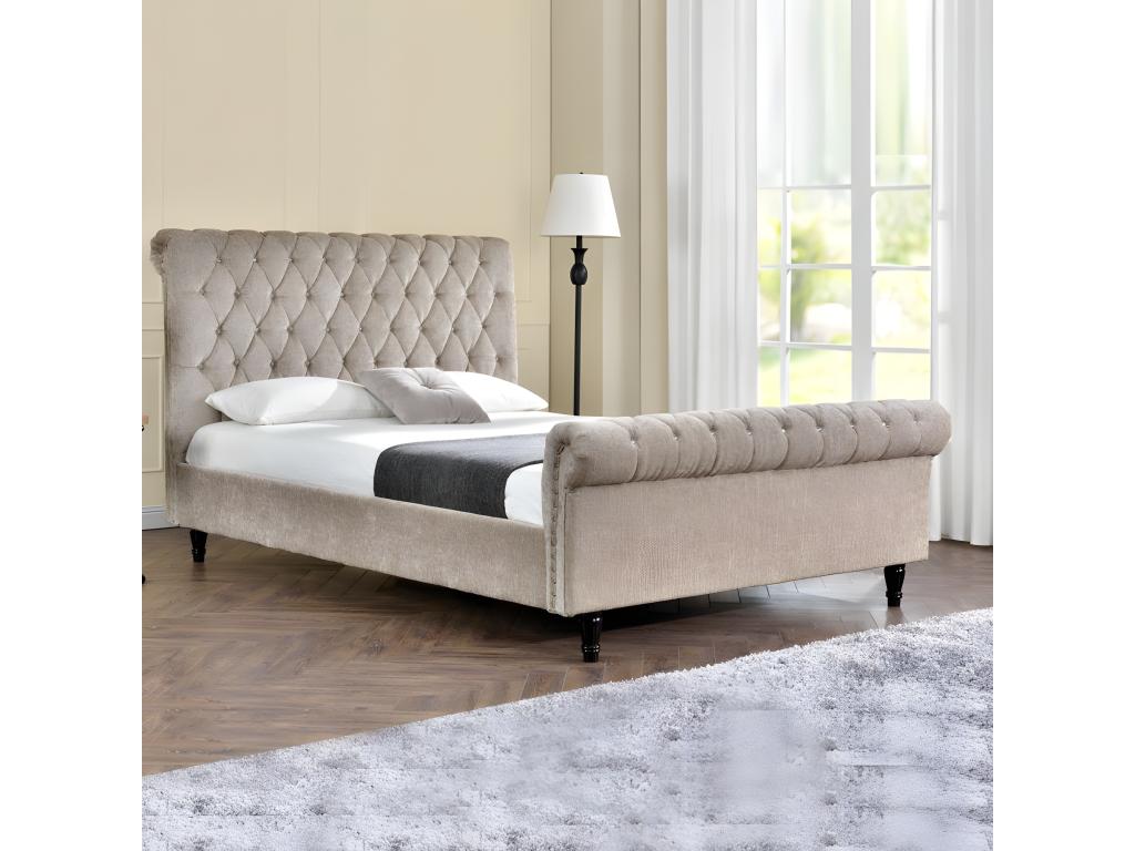 Meublita Luxury Velvet Bed - Beige Fabric - 160x200 cm