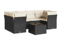 7-piece garden furniture set with cushions, black woven resin