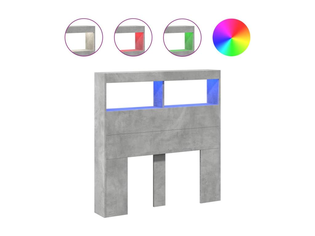 Headboard wardrobe with LED lighting, concrete grey, 100x17x102 cm