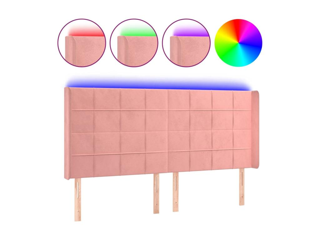 Pink LED Headboard 183x16x118/128 cm Velvet