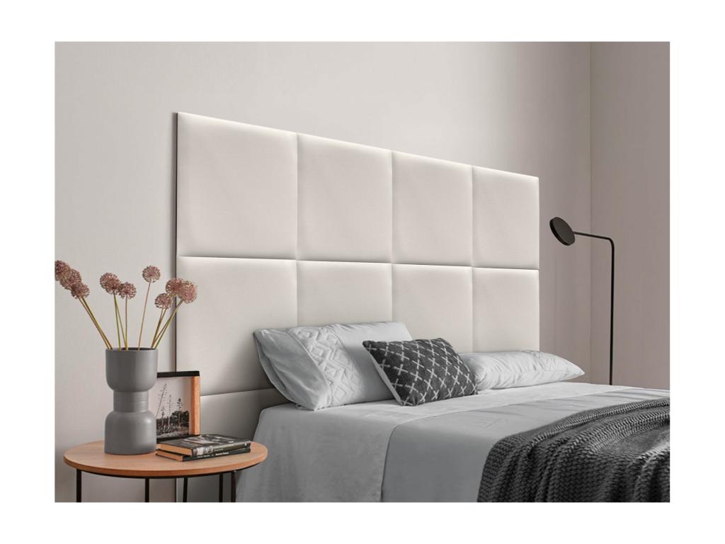 Meublita Upholstered Headboard in High-Quality Faux Leather, Meublitaérieure Composed of Interchangeable Self-Adhesive Panels, Bone White, 200 cm