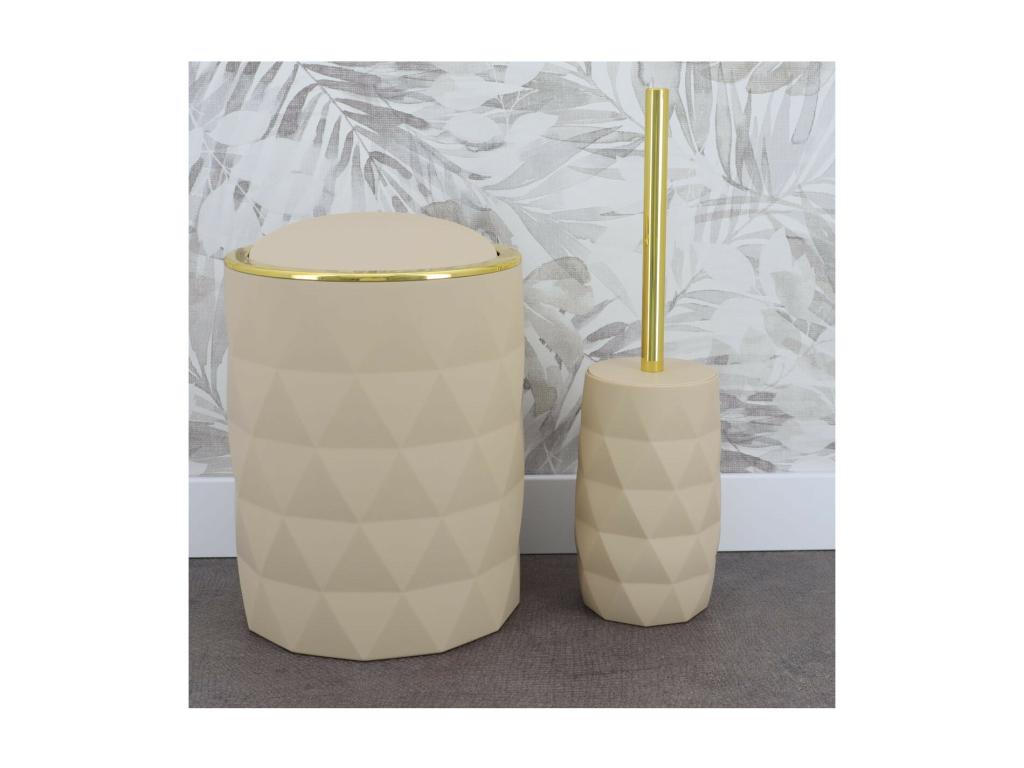 6L bathroom bin with swing lid - Beige and gold diamond design