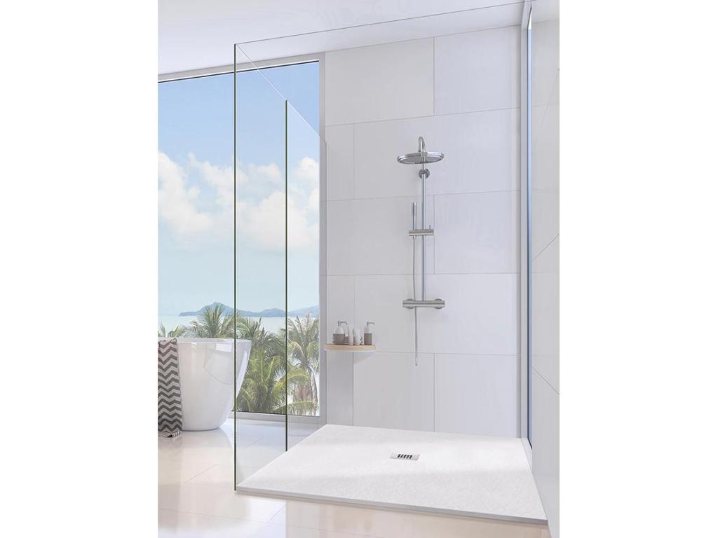 Vertchez Extra Slim White 75x100 cm Shower Tray in Synthetic Resin and Marble Powder with Free-Range Drain