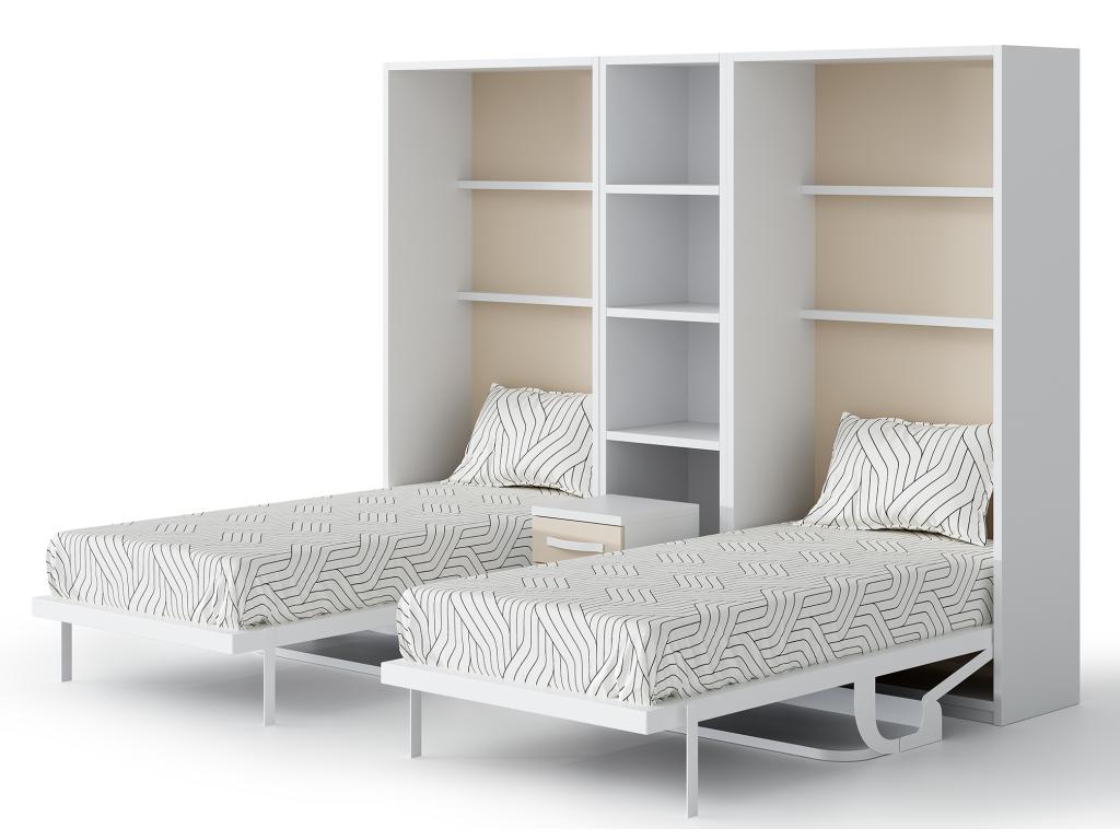 Vertical wall bed 140x190 with desk, Studante - Grey Oak front